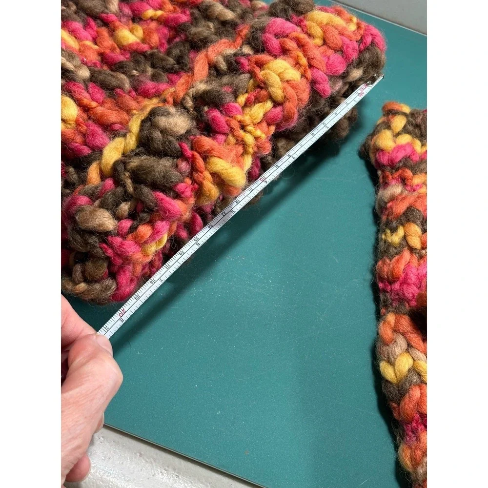 Redfish Designs‎ 100% Wool Chunky Knit Pom Beanie and Mittens Set Pink Orange